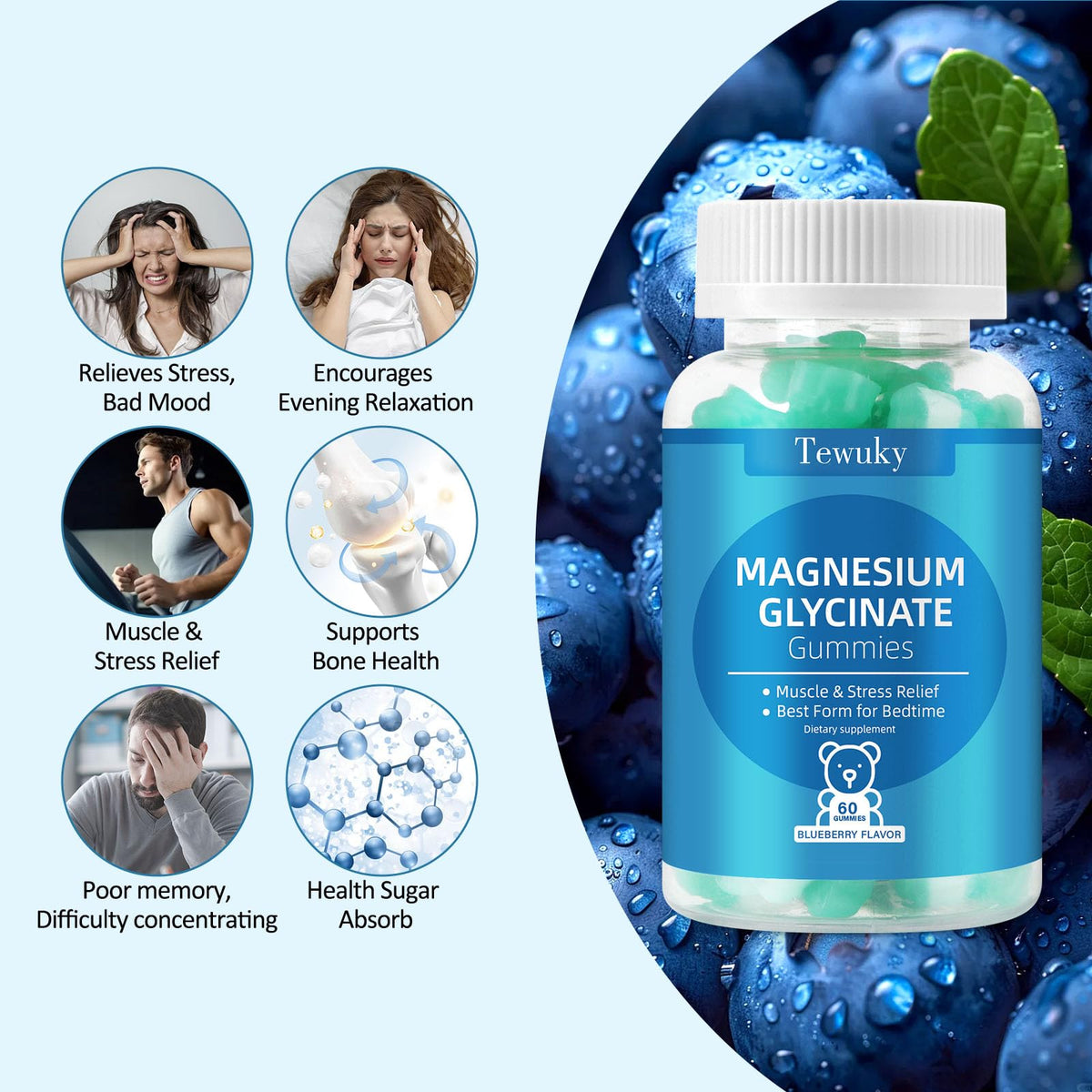 Magnesium Glycinate Gummies 500mg, Sugar-Free for Adults & Kids, Magnesium Gummies for Sleep, Stress & Muscle Relief, Supports Bone & Nerve Health, OmniHealth US