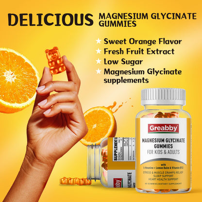 Magnesium Glycinate Gummies for Kids & Adults - Magnesium Glycinate 300mg Chewable Supplement - Promotes Sleep, Muscle, Relaxation (60Count) - OmniHealth US