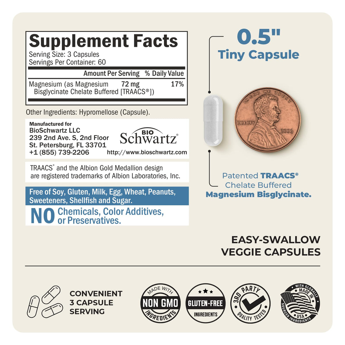 Magnesium Bisglycinate Chelated Supplement - High Absorption Magnesium Glycinate Supplement for Women and Men - Sleep, Muscle, Bone & Joint Support - OmniHealth US