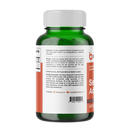 INFINITE AGE 1250mg Sea Moss Advanced Superfood Capsules, 60 Count - High-Potency, Vegan, Made in The USA - Irish Seamoss, Bladderwrack, OmniHealth US