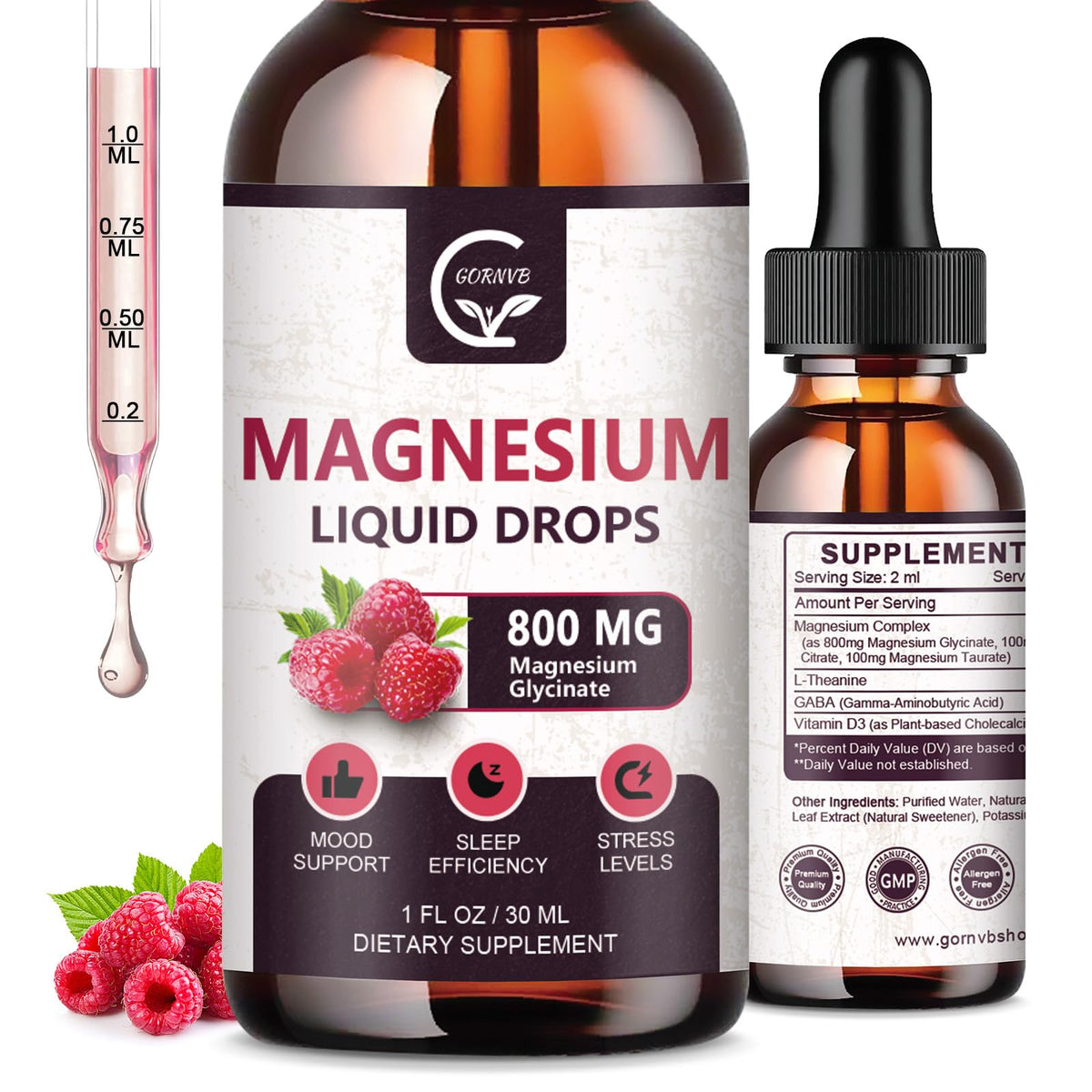 (2 Pack) Magnesium Glycinate Liquid Drops | 1000mg Liquid Magnesium Complex with D3, L-Thea & GABA for Energy, Sleep, Nerve and Heart Health - OmniHealth US