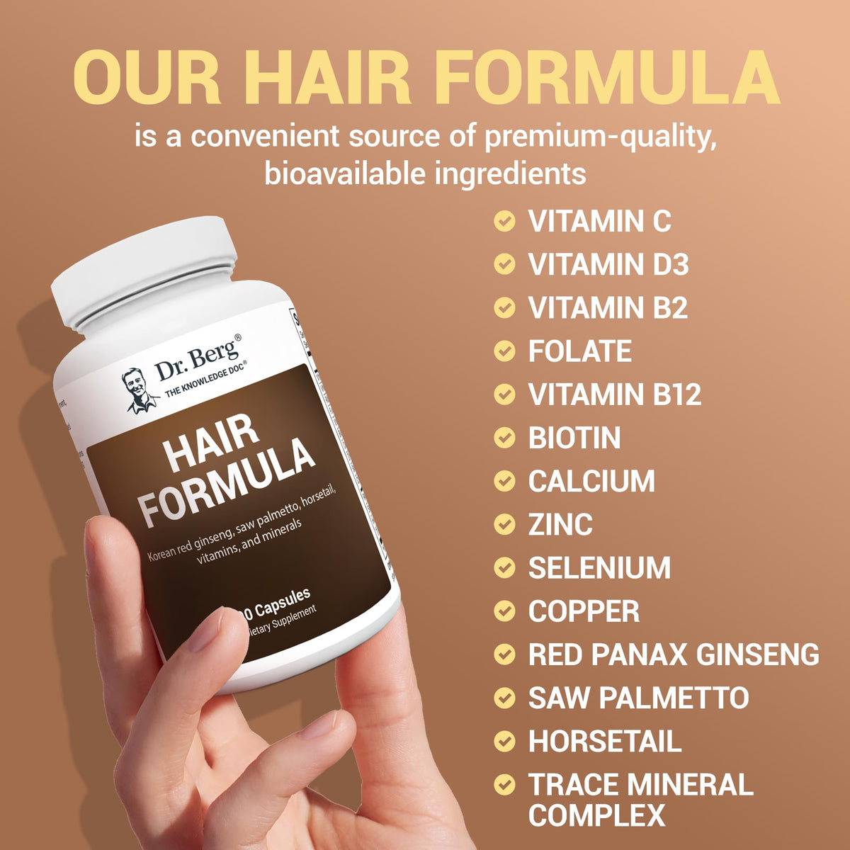Dr. Berg All-in-One Vitamins for Hair, Skin, & Nails - Advanced Formula with Biotin, Saw Palmetto, DHT Blocker, & Trace Minerals - 90 Veg Capsules - OmniHealth US