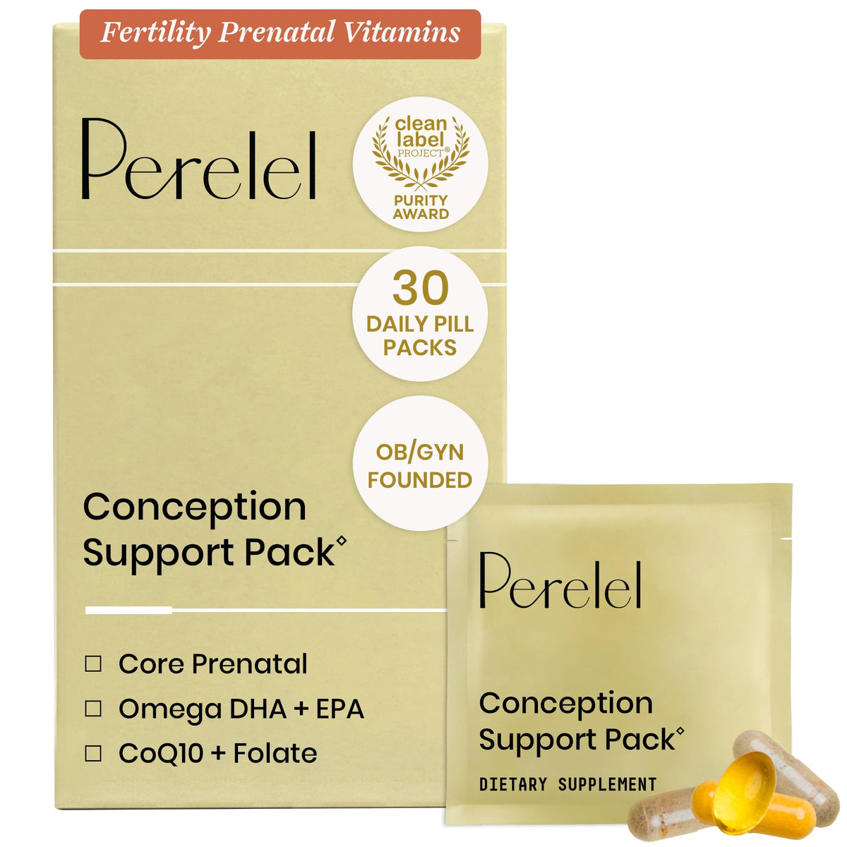 Perelel Conception Support Pack, Prenatal Multivitamin with DHA Omega 3, COQ10 & Folate, Supports Fertility Wellness for Women - OmniHealth US