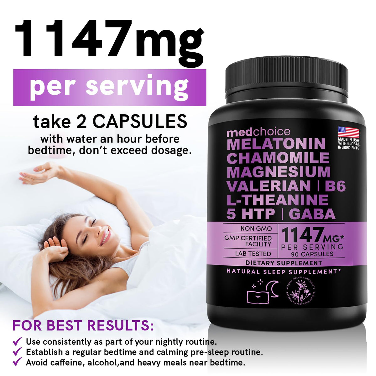 10-in-1 Melatonin Capsules - Melatonin 5mg Natural Sleep Aid for Adults MEDCHOICEBuy Supplements Australia