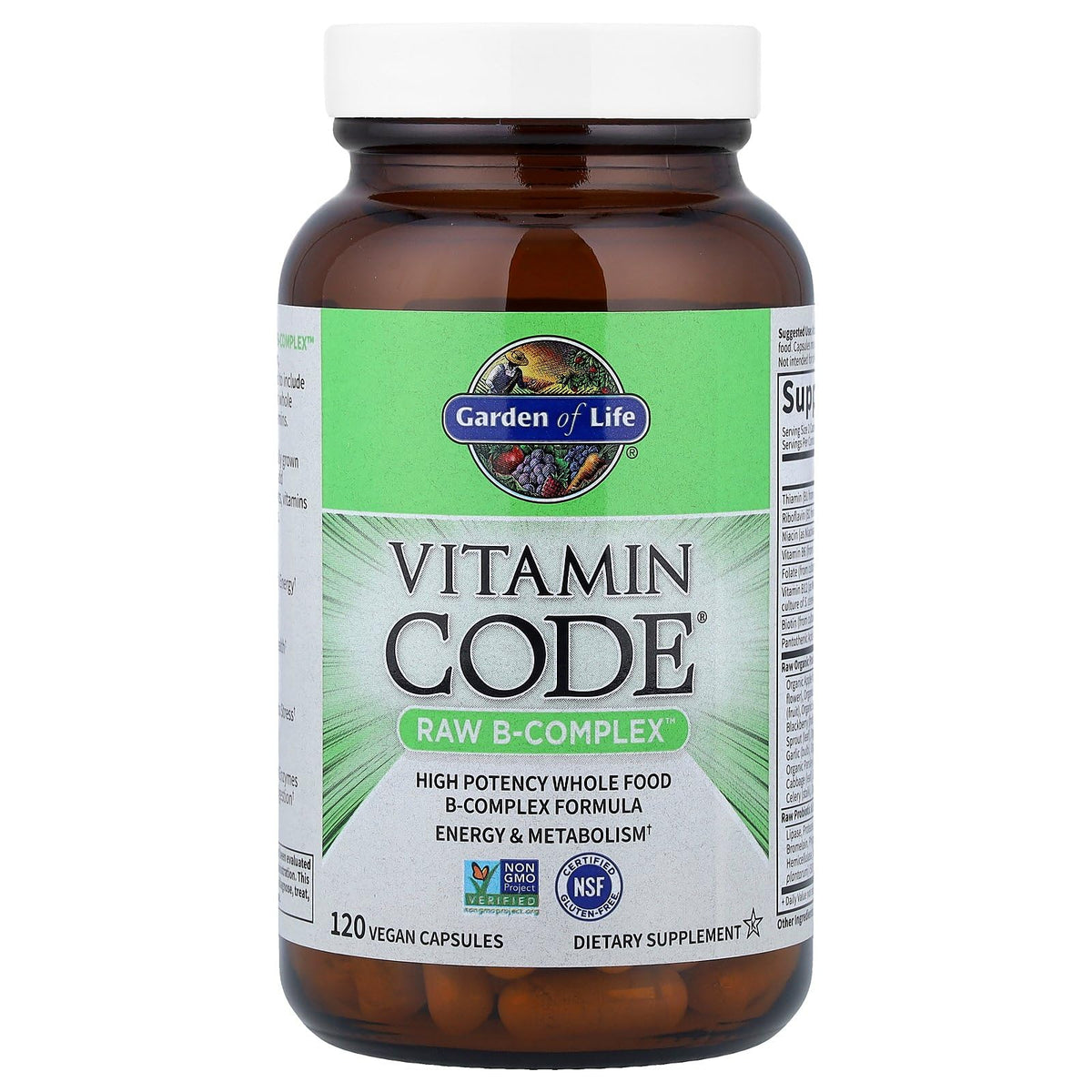 Garden of Life Vitamin B Complex, 120 Vegan Capsules, High Potency Vitamins for Energy & Metabolism with B6, Folate & B12 - OmniHealth US