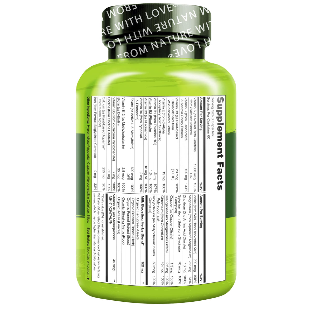 NATURELO Postnatal Multivitamin - Supplement for Breastfeeding Women - Plant-Based Vitamin D, Folate, Gentle Iron - for Nursing Mother, Baby - OmniHealth US