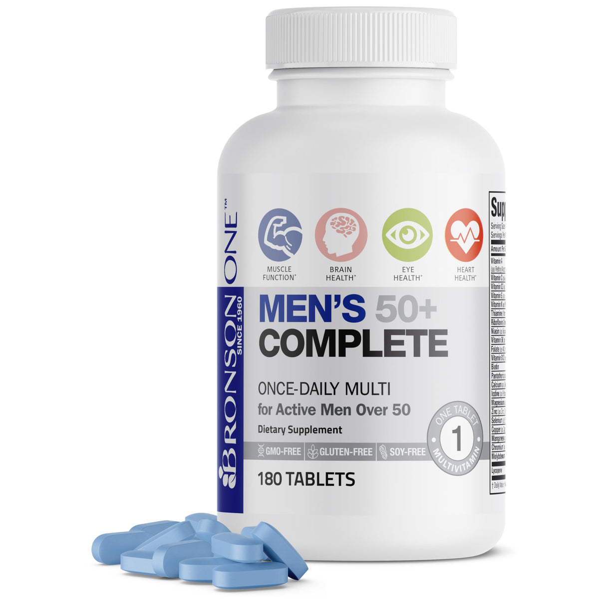 Bronson ONE Daily Mens 50+ Complete Multivitamin Multimineral, 180 Tablets - OmniHealth US