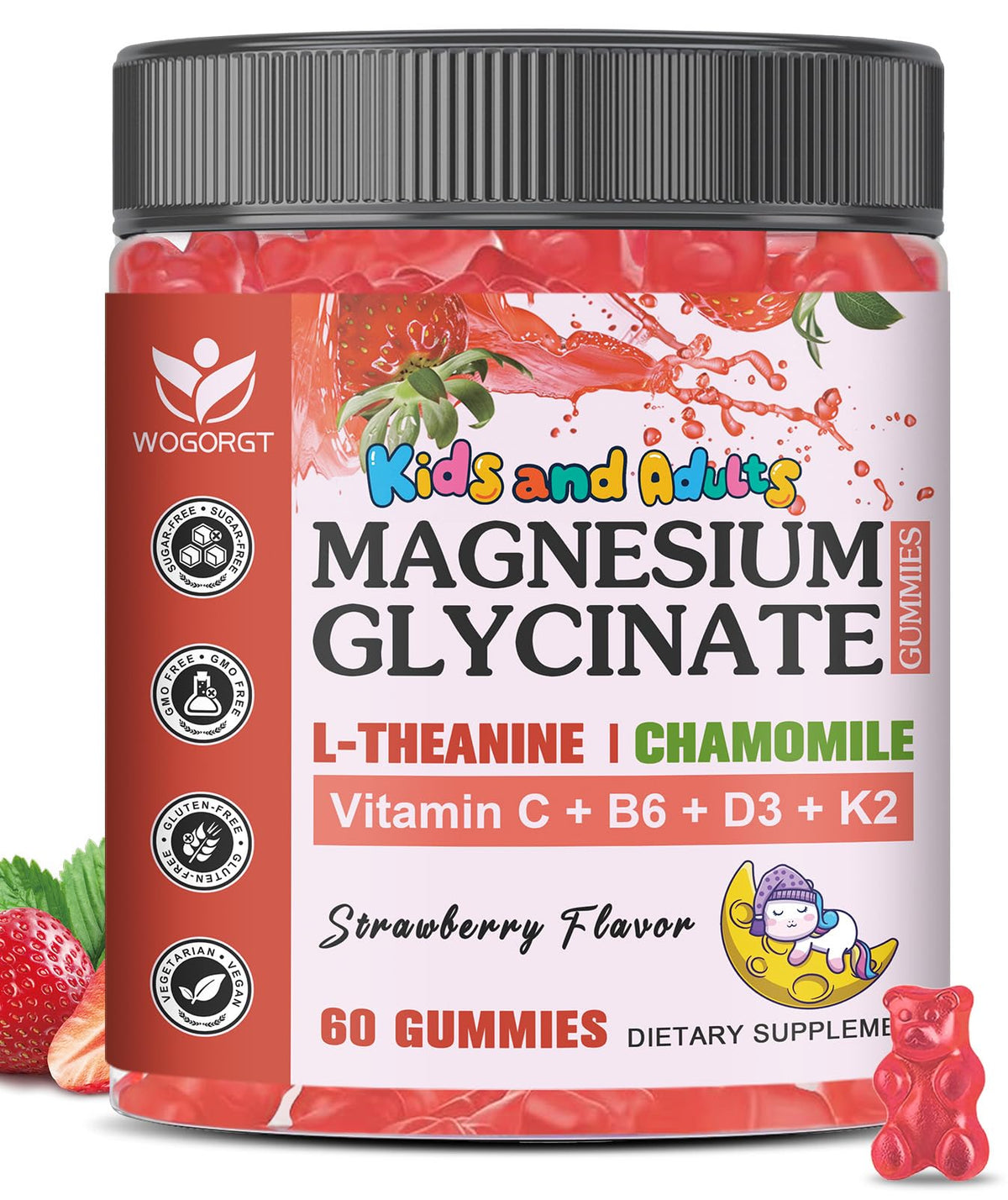 Magnesium Glycinate Gummies for Kids & Adults - Relaxation & Cognition Support - 400/200mg Magnesium Supplement with L-Theanine, Chamomile, B6, D3 & K2 - OmniHealth US