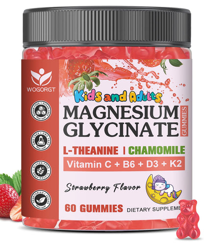 Magnesium Glycinate Gummies for Kids & Adults - Relaxation & Cognition Support - 400/200mg Magnesium Supplement with L-Theanine, Chamomile, B6, D3 & K2 - OmniHealth US