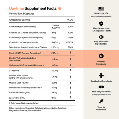 Stasis Daytime Energy & Focus Supplement for Men & Women with Vitamin D3, L Theanine, Ashwagandha & CoQ10, Cognitive Support Capsules for Morning Routines, Vegan, OmniHealth US
