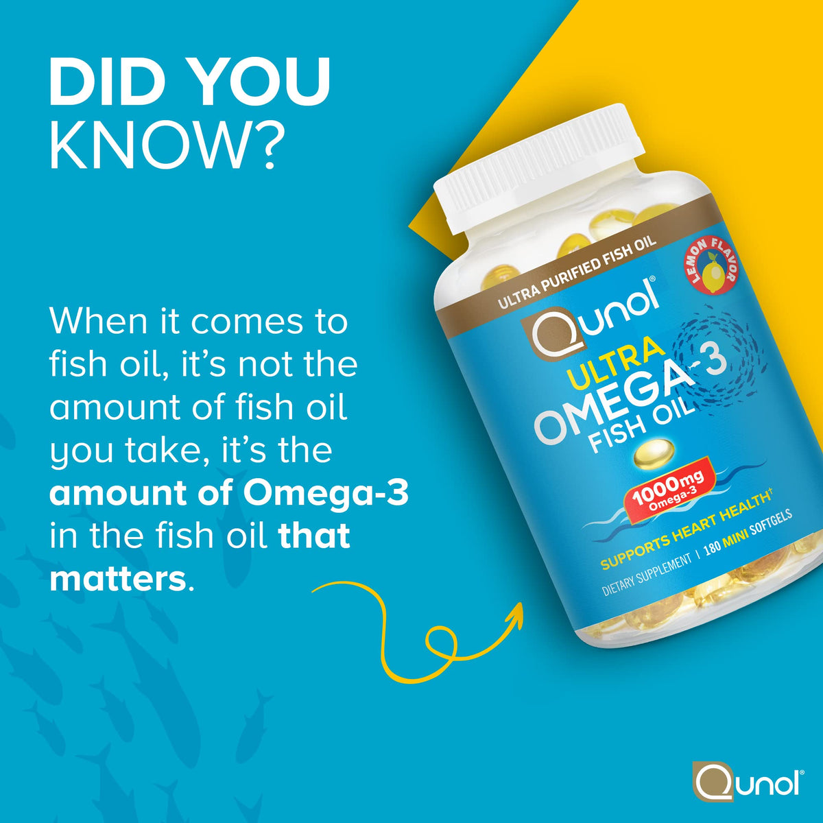 Qunol Fish Oil Omega 3 Mini Softgels, 1000mg Omega 3 EPA + DHA, Ultra Pure Supplements, Heart Health Support, Lemon Flavor - OmniHealth US