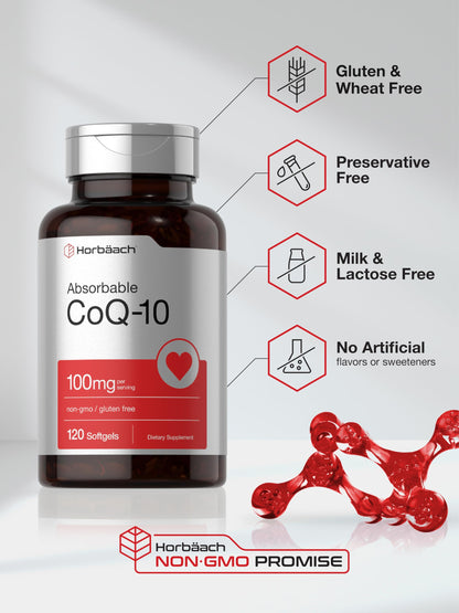 Horbäach CoQ10 100mg Softgels | 120 Count | Non-GMO and Gluten Free Supplement - OmniHealth US