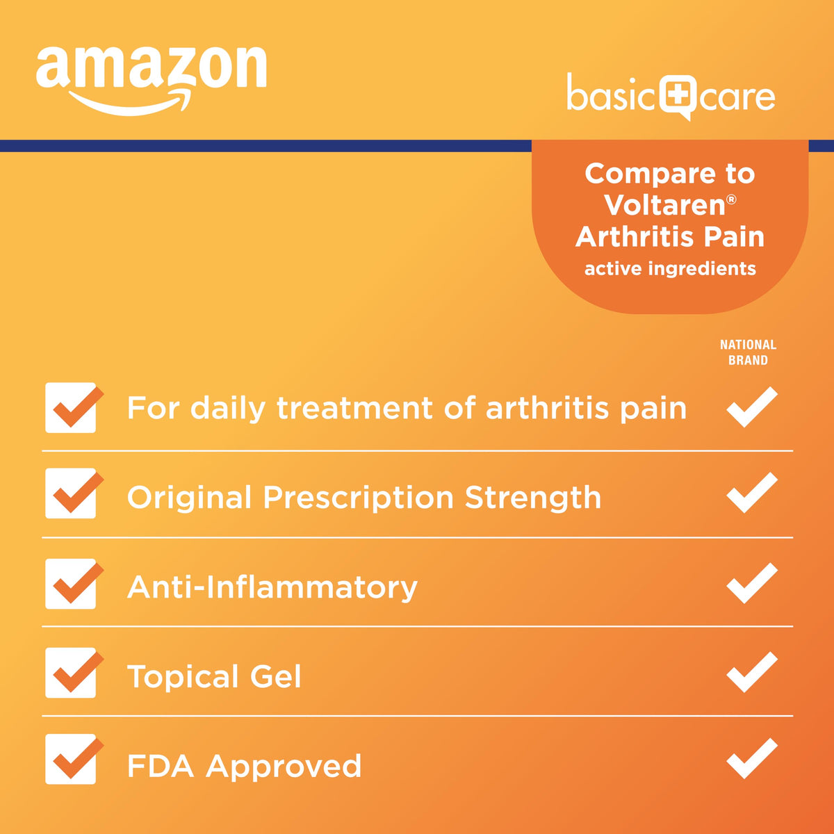 Amazon Basic Care Diclofenac Sodium Topical Gel, 1% (NSAID), Arthritis Pain Reliever for Hand, Wrist, Elbow, Foot, Ankle and Knee Pain Relief, 5.29 oz (150 grams) (Packaging may vary) Amazon Basic CareBuy Supplements Australia