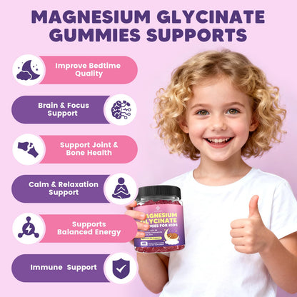 YANLUOBO Kids Magnesium Gummies, Magnesium Glycinate Gummies 400mg/200mg with L-Theanine, Chamomile, Vitamin B6, D3 for Kids, Relaxation & Zzz Support, OmniHealth US