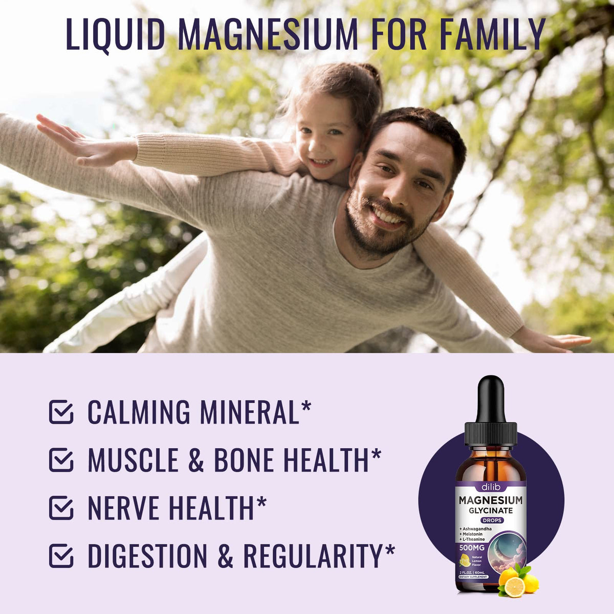 Magnesium Glycinate Supplement, Magnesium Liquid Drops with Magnesium Glycinate 500mg Vitamin B6, Ashwagandha, L - Theanine, Chamomile - OmniHealth US