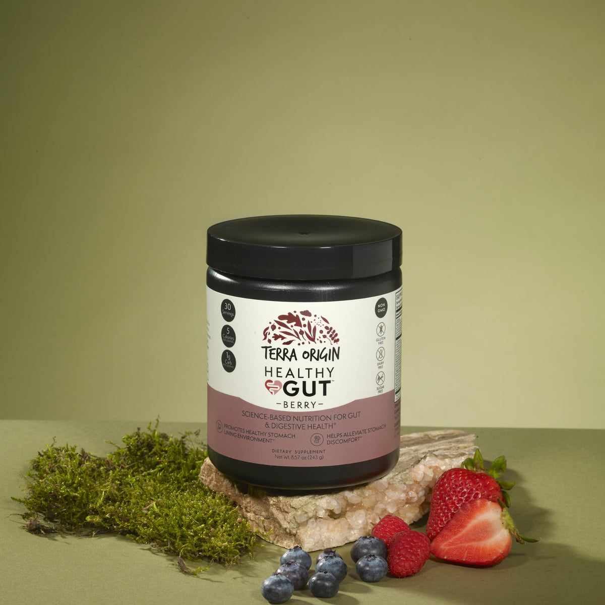 TERRA ORIGIN Healthy Gut Powder (Berry Flavor) |30-Servings with L-Glutamine, Zinc, Glucosamine, Slippery Elm Bark, Marshmallow Root and More! - OmniHealth US
