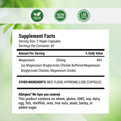 Nested Naturals Magnesium Glycinate Chelate - 200mg Chelated Magnesium Supplement for Muscle Cramps, Relaxation, & Sleep Support - 100% Albion TRACCS Buffered - OmniHealth US