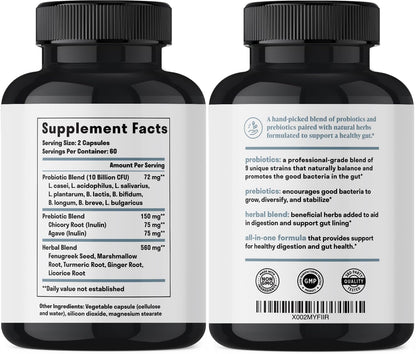 Nuven Naturals All-in-One Gut Health w/Probiotics, Prebiotics, Digestion-Supporting Herbs - OmniHealth US