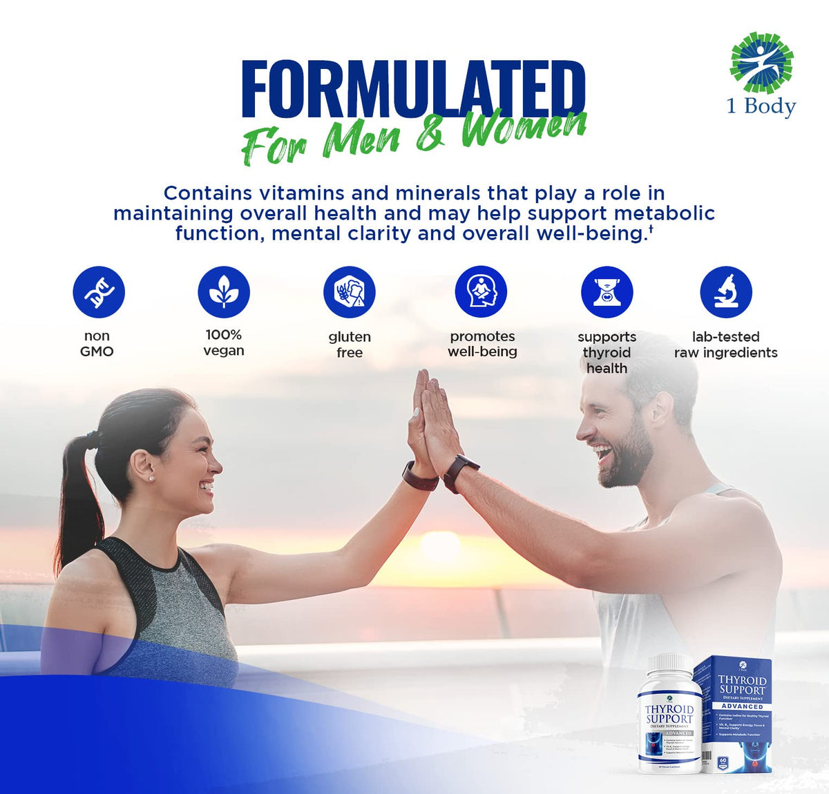 1 Body Thyroid Support Supplement for Women and Men - 2 Pack 60 Days