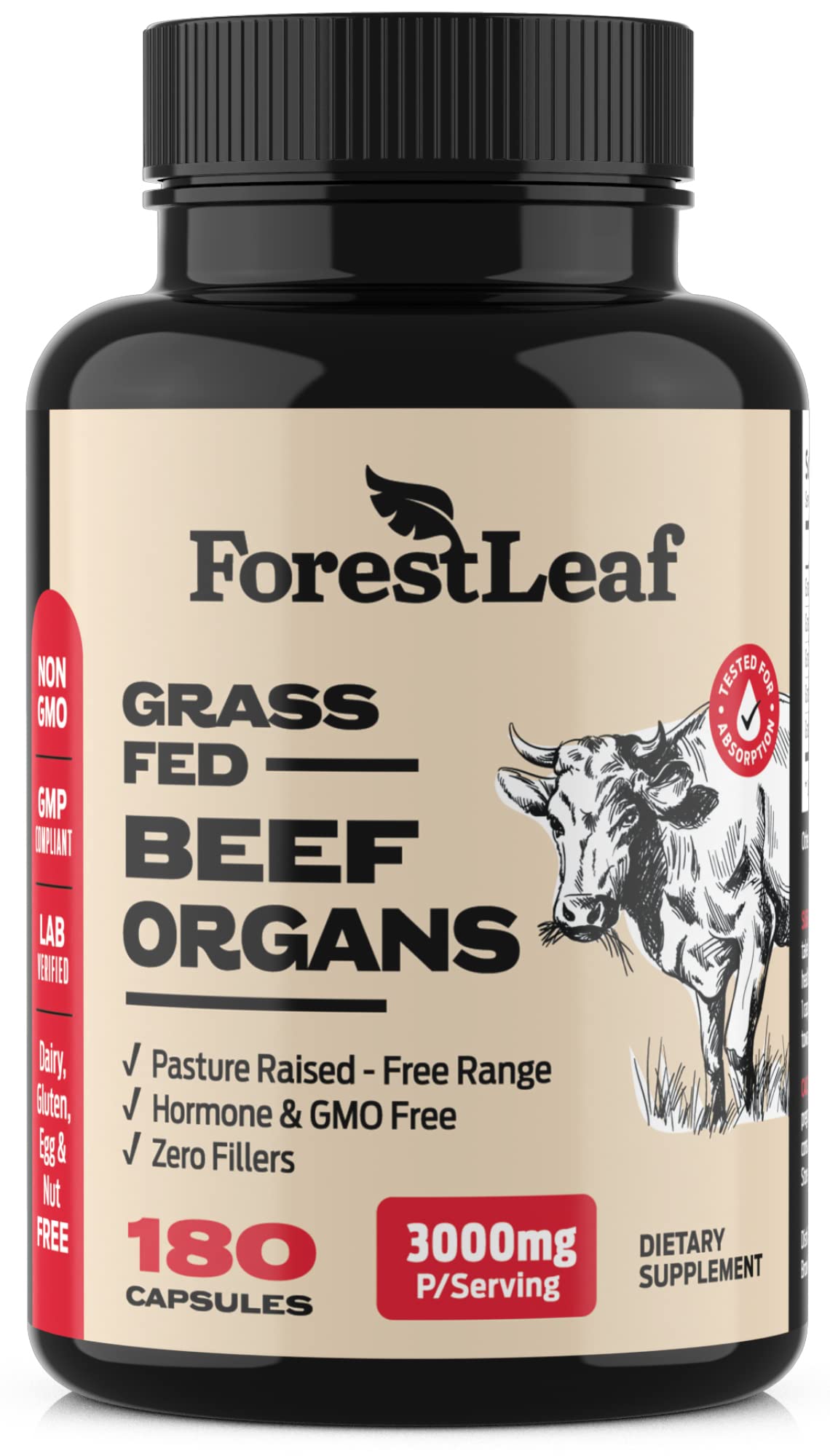 ForestLeaf Beef Organ Supplement - Grass Fed & Pasture Raised - Total Body Wellness & Performance, Organ Complex with 3000mg of Desiccated Beef Liver, OmniHealth US