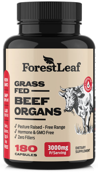 ForestLeaf Beef Organ Supplement - Grass Fed & Pasture Raised - Total Body Wellness & Performance, Organ Complex with 3000mg of Desiccated Beef Liver, OmniHealth US