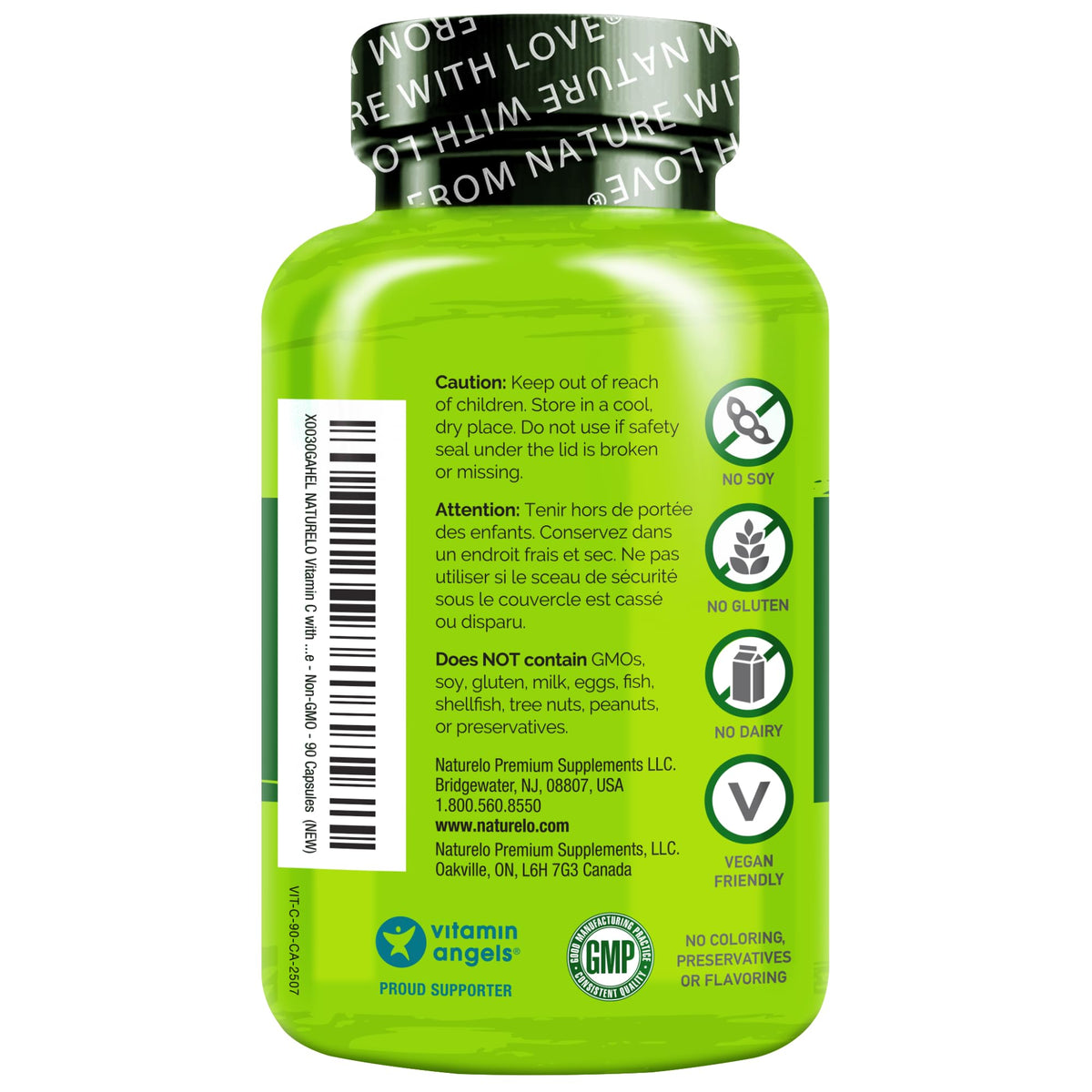 NATURELO Vitamin C with Organic Acerola Cherry Extract and Citrus Bioflavonoids - Vegan Supplement - Immune Support - 500 mg VIT C per Cap - OmniHealth US