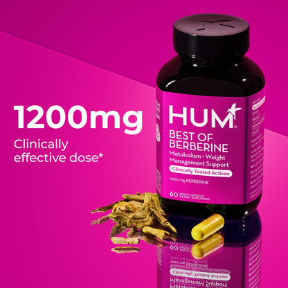 HUM Best of Berberine Supplement 1200mg, Pure Potency for Metabolic Wellness, Gut Health, Pure Berberine Supplements Enhanced - OmniHealth US