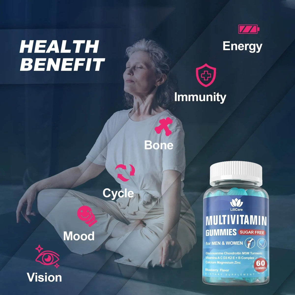 Methylated Multivitamin for Men/Women Gummies, Mens/Womens Multivitamin 50 Plus, with Glucosamine Chondroitin MSM Echinacea Sugar Free LILICAREBuy Supplements Australia