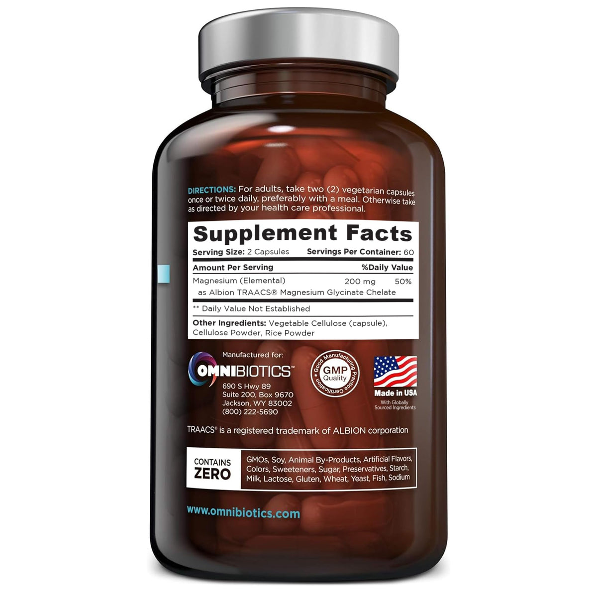 OmniBiotics Magnesium Glycinate Supplement – with 100% Pure Albion TRAACS Bisglycinate Chelate for Sleep, Muscle - OmniHealth US