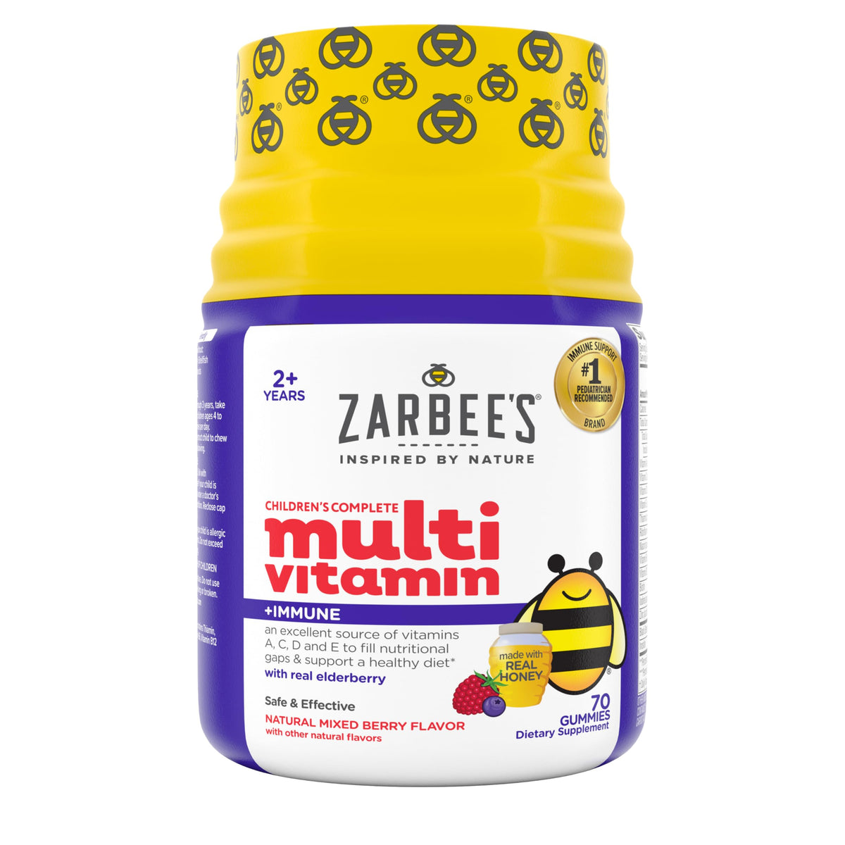 Zarbee’s Complete Kids Multivitamin Gummies + Immune Support, Berry Flavor, Honey-Sweetened, Gluten-Free & Gelatin-Free, Vitamins A, C, D3, E, B6, B12, OmniHealth US
