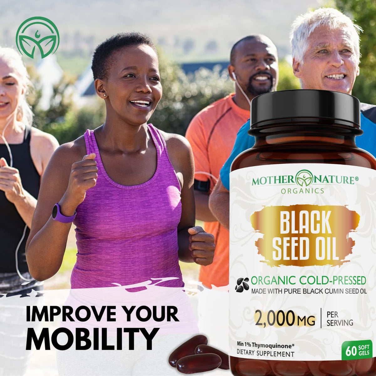 Organic Black Seed Oil 2000mg - 60 Softgel Capsules (Non-GMO) Premium Cold-Pressed Mother Nature Organics Superfoods for Organic LivingBuy Supplements Australia