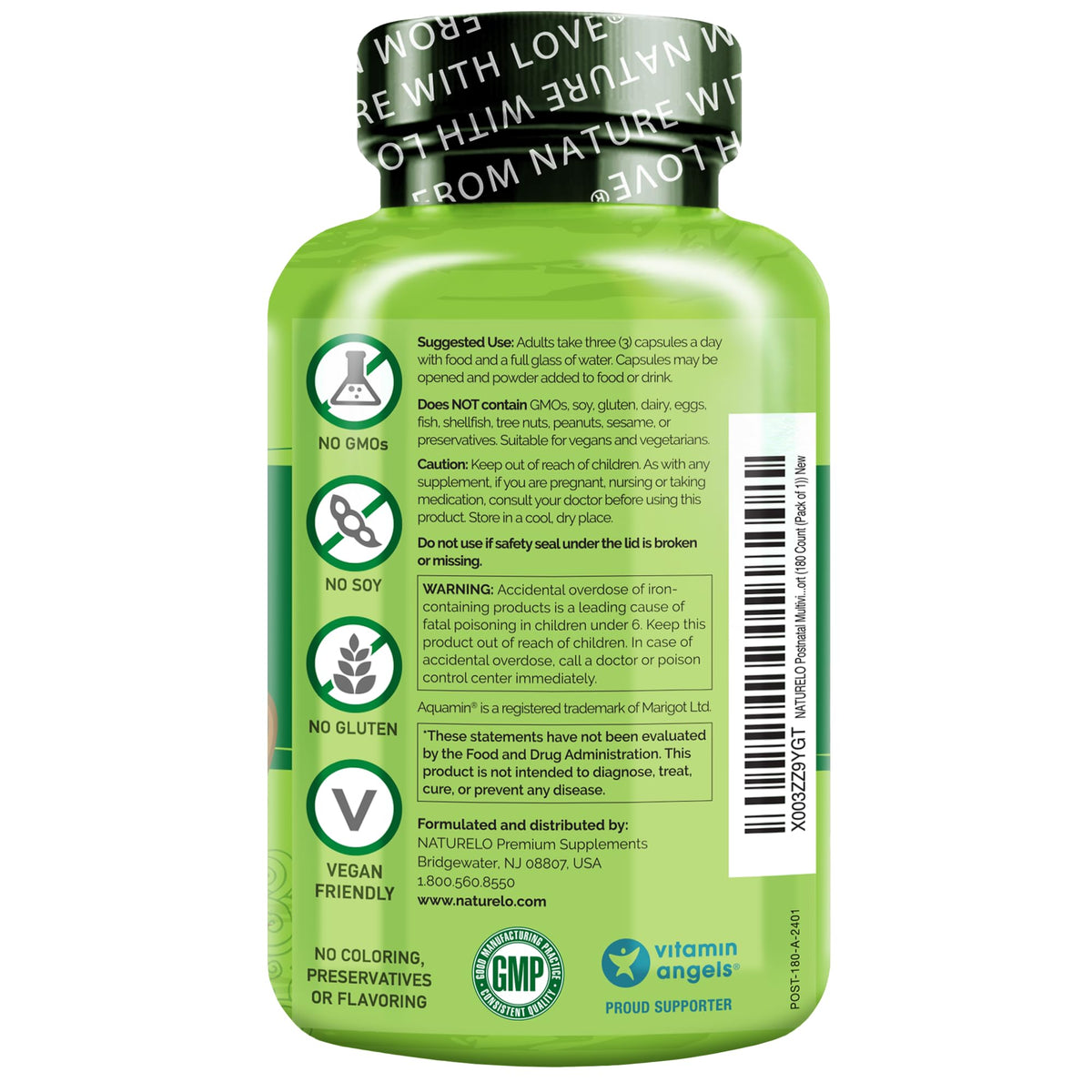 NATURELO Postnatal Multivitamin - Supplement for Breastfeeding Women - Plant-Based Vitamin D, Folate, Gentle Iron - for Nursing Mother, Baby - OmniHealth US