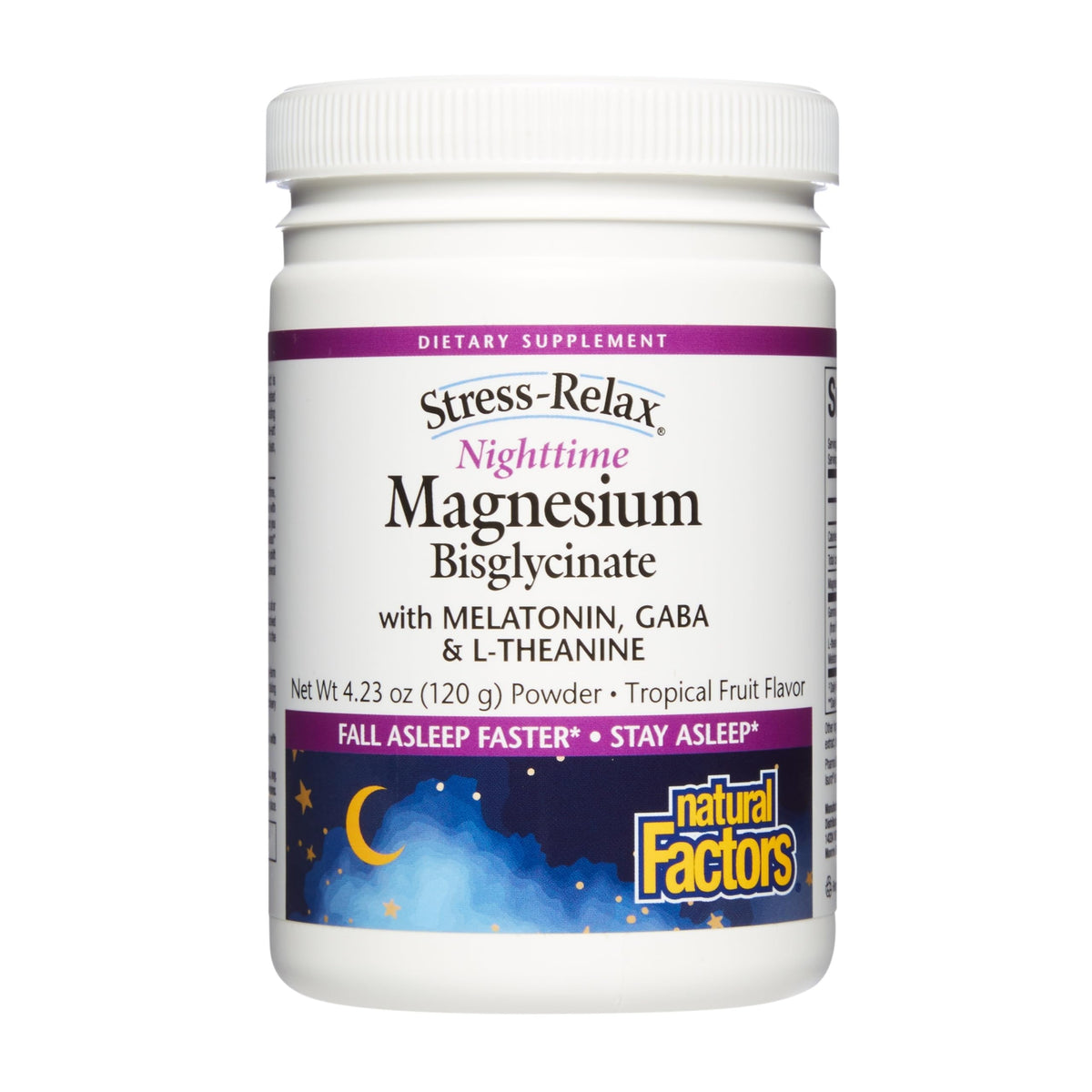 Natural Factors Stress-Relax Nighttime Magnesium Bisglycinate - Supports Sleep & Relaxation* - with Melatonin, L-Theanine & GABA - Tropical Flavor - 4.23 oz Natural FactorsBuy Supplements Australia