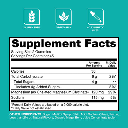 Qunol Magnesium Glycinate Gummies, 120mg of Magnesium Glycinate, High Absorption, Mixed Berry, 90 Count (Pack of 1) - OmniHealth US
