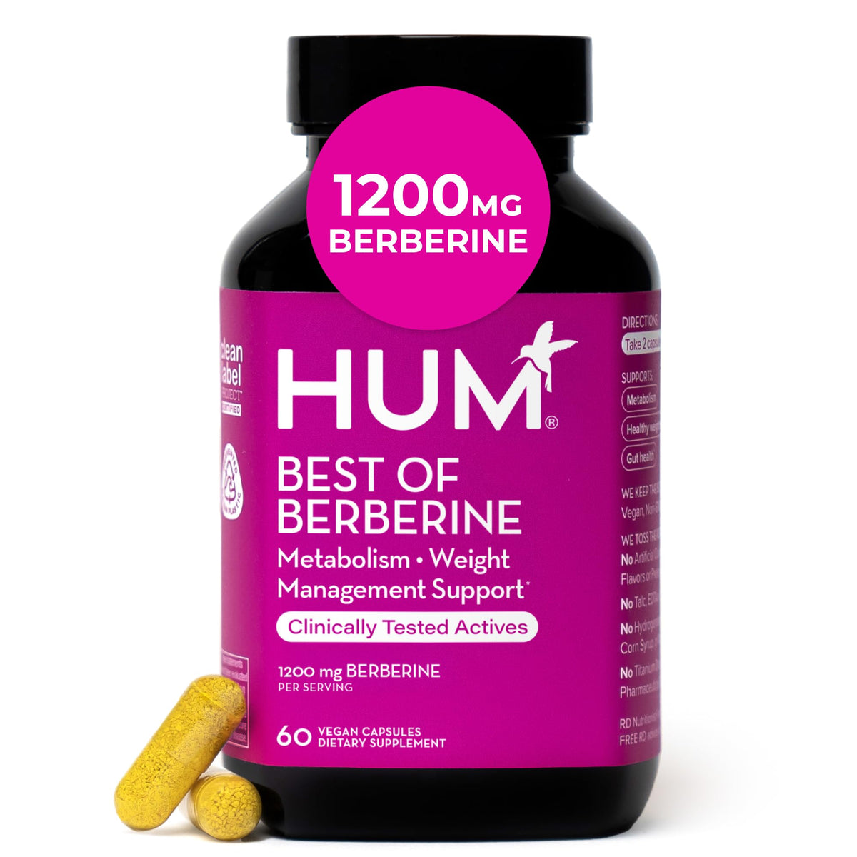 HUM Best of Berberine Supplement 1200mg, Pure Potency for Metabolic Wellness, Gut Health, Pure Berberine Supplements Enhanced - OmniHealth US