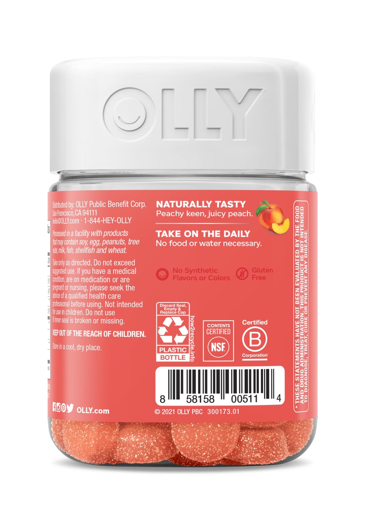 OLLY Probiotic + Prebiotic Gummy, Digestive Support and Gut Health, 500 Million CFUs, Fiber, Adult Chewable Supplement - OmniHealth US