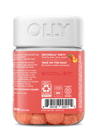 OLLY Probiotic + Prebiotic Gummy, Digestive Support and Gut Health, 500 Million CFUs, Fiber, Adult Chewable Supplement - OmniHealth US