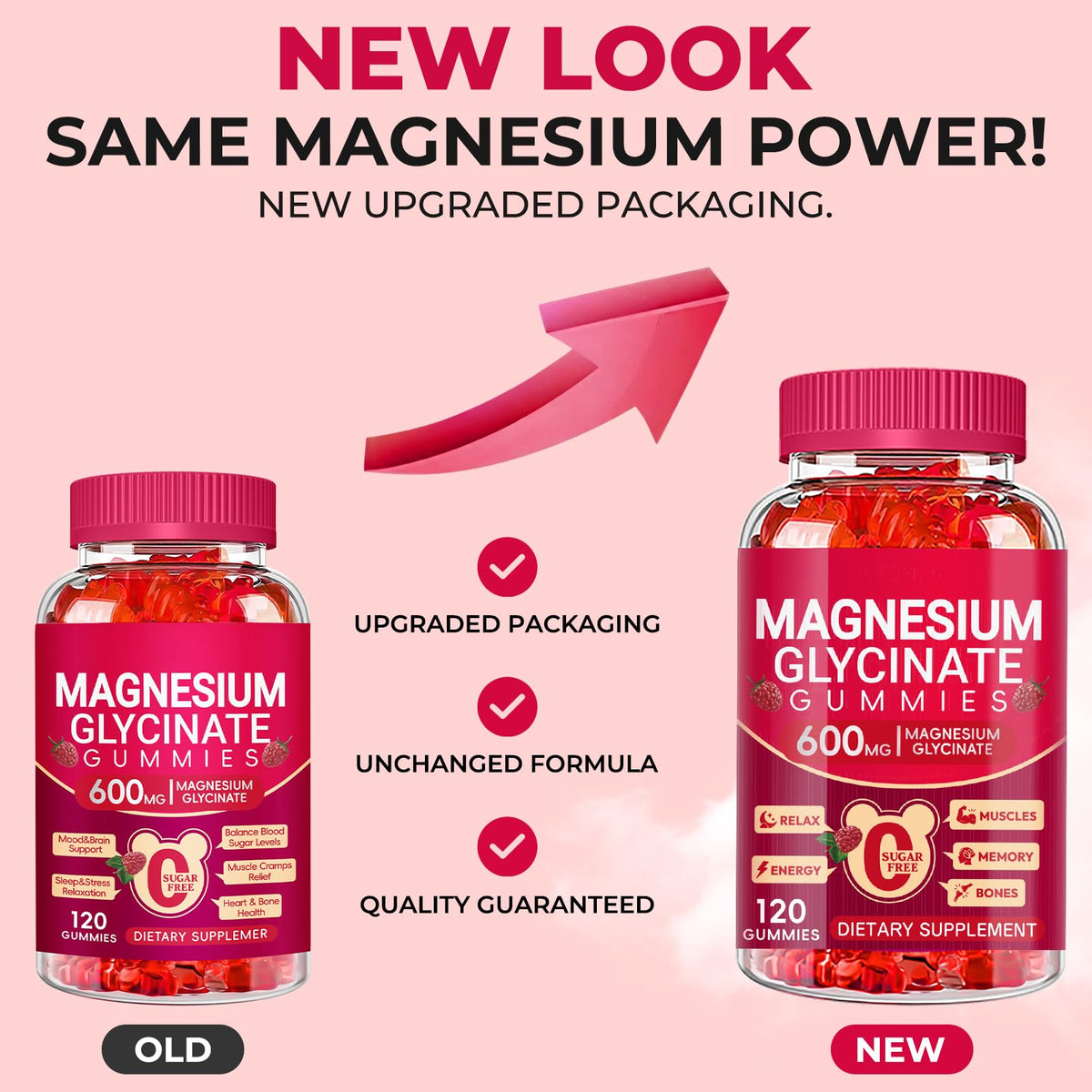 Magnesium Glycinate Gummies 600mg, Sugar Free Magnesium Gummies for Adults, Chewable Potassium Supplements for Body Support - OmniHealth US