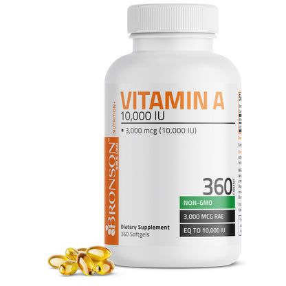 Bronson Vitamin A 10,000 IU Premium Non-GMO Formula Supports Healthy Vision & Immune System and Healthy Growth & Reproduction, 360 Softgels - OmniHealth US
