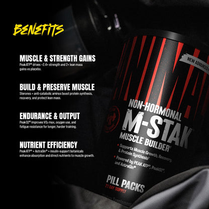 Animal M-Stak - Muscle Builder and Anabolic Mass Gainer Supplement for Bodybuilding - Lean Muscle Growth, Amino Complex and Pre Workout Energy, 21 Packs - OmniHealth US