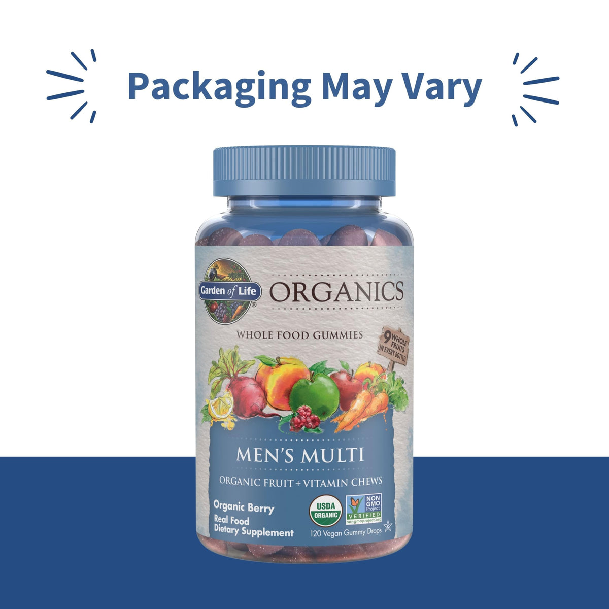 Garden of Life Organics Men's Gummy Vitamins - Berry - Certified Organic, Non-GMO, Vegan, Kosher Complete Multi - Methyl B12, C & D3 - Gluten - OmniHealth US