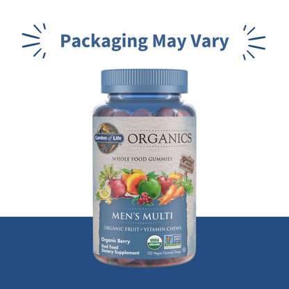 Garden of Life Organics Men's Gummy Vitamins - Berry - Certified Organic, Non-GMO, Vegan, Kosher Complete Multi - Methyl B12, C & D3 - Gluten - OmniHealth US