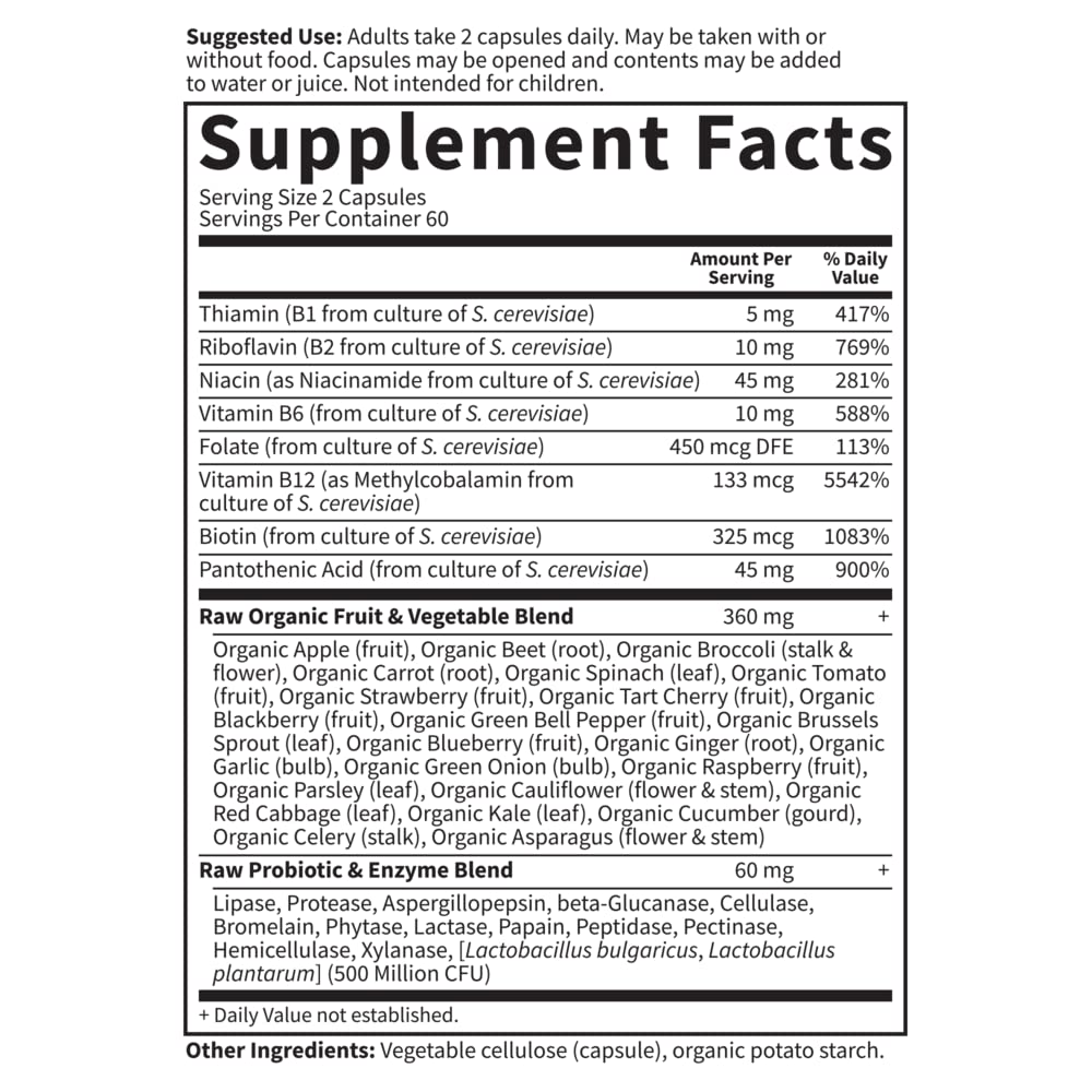 Garden of Life Vitamin B Complex, 120 Vegan Capsules, High Potency Vitamins for Energy & Metabolism with B6, Folate & B12 - OmniHealth US