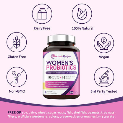 Doctor's Recipes Women’s Probiotic, 60 Caps 50 Billion CFU 16 Strains, with Organic Doctor's RecipesBuy Supplements Australia
