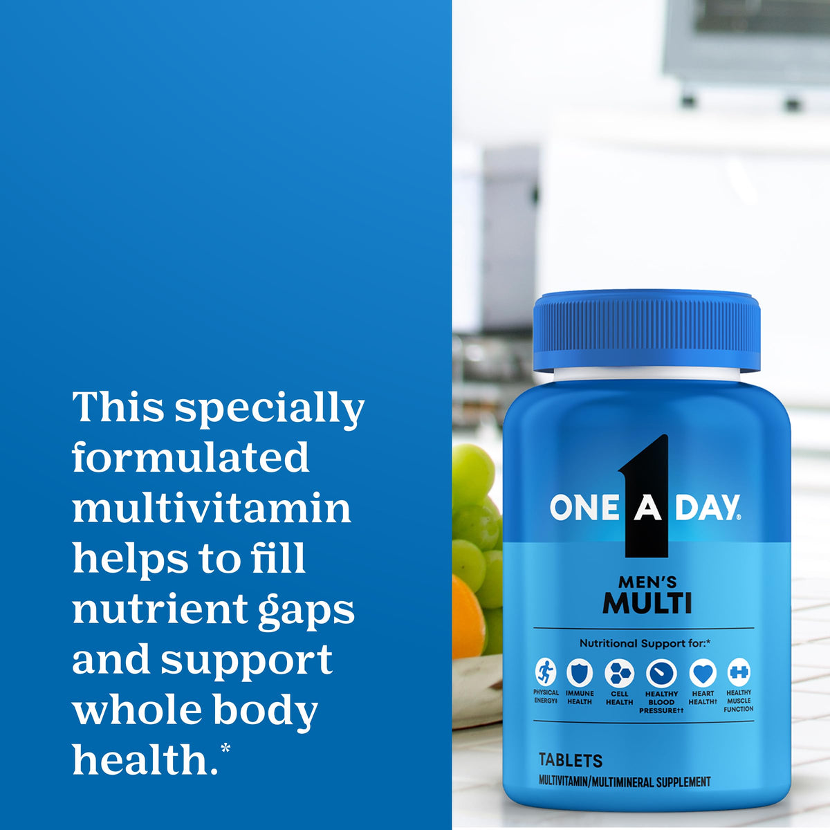 One A Day Multivitamin for Men - Daily Mens Multivitamins with Vitamin D, Zinc, Folic Acid, and B Vitamins, Physical Energy Support, 200 Count - OmniHealth US