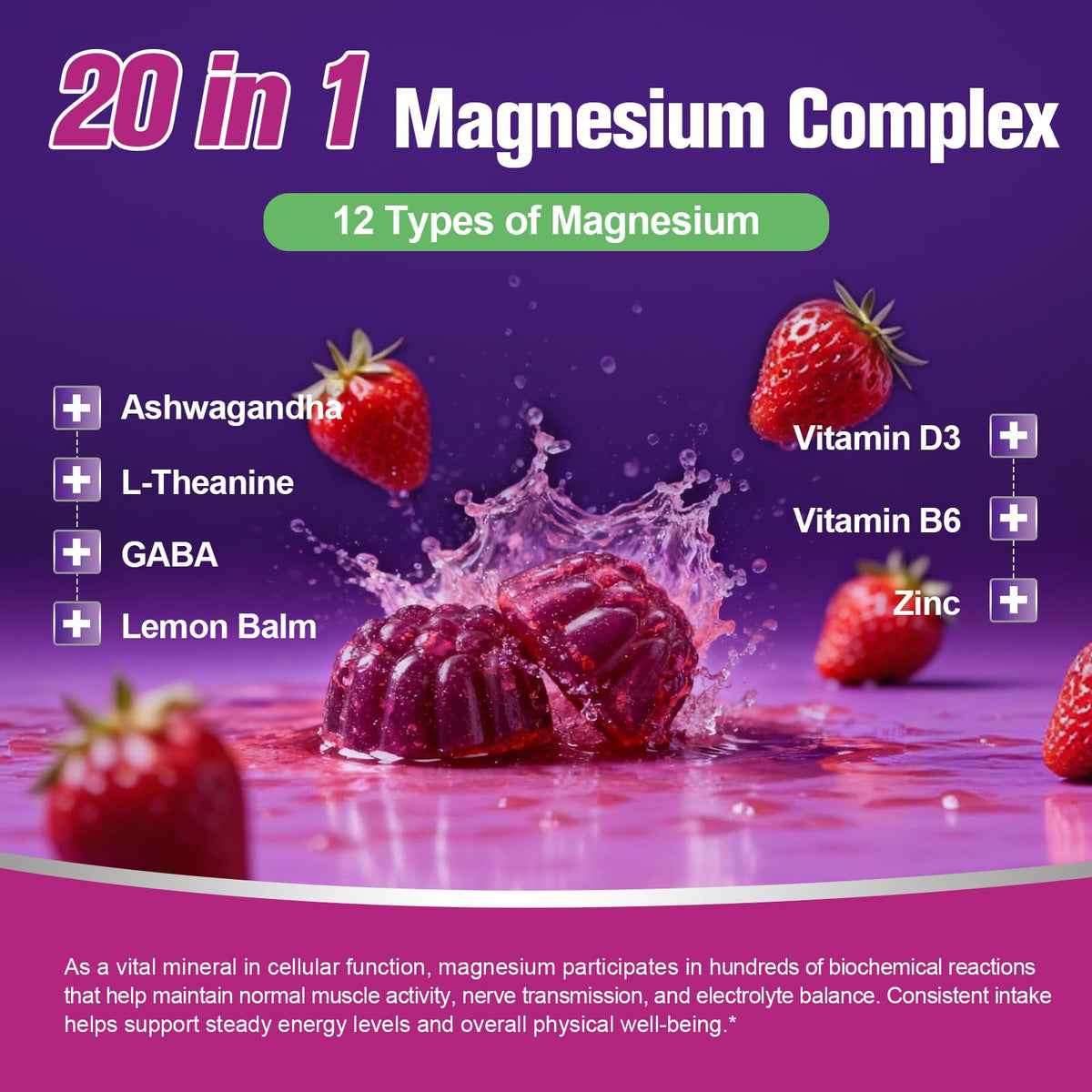 Migcopat Magnesium Complex Gummies, 20 in 1 Magnesium Gummy with Glycinate Citrate Malate Taurate - Ashwagandha, L-Theanine, D3&Zinc for Relaxation, OmniHealth US