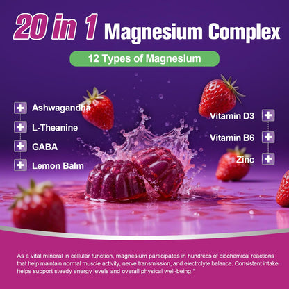 Migcopat Magnesium Complex Gummies, 20 in 1 Magnesium Gummy with Glycinate Citrate Malate Taurate - Ashwagandha, L-Theanine, D3&Zinc for Relaxation, OmniHealth US