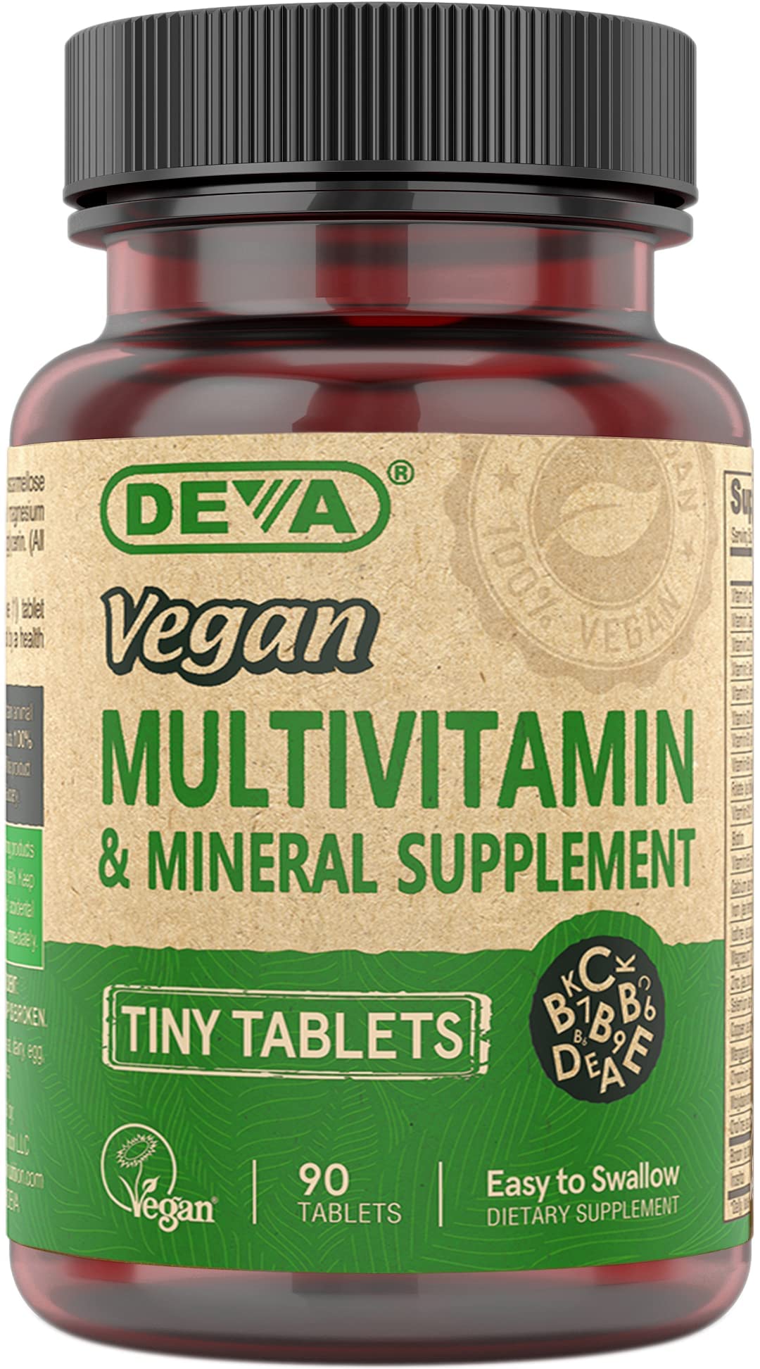 DEVA Vegan Multivitamin for Women & Men with Iron, Vitamin C, E, B Complex Vitamins, Zinc, 90 Tiny Tablets - OmniHealth US