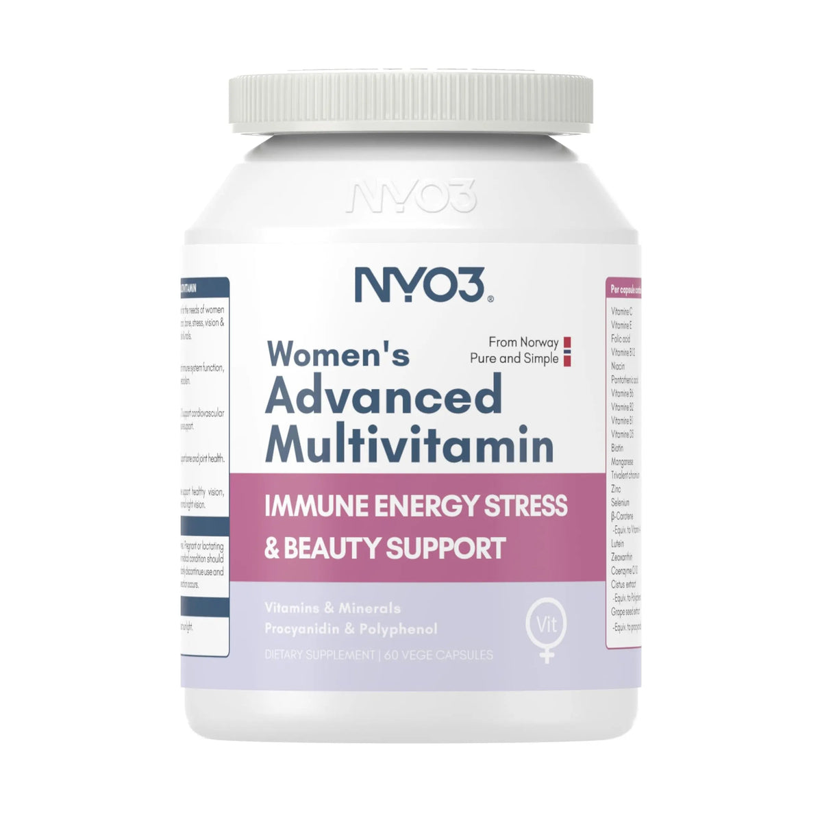 NYO3 Multivitamin for Women with 22 Essential Nutrients | 7 Minerals & 3 Special Additives & 12 Vitamins | Lutein, Zeaxanthin, Grape Seed | NYO3