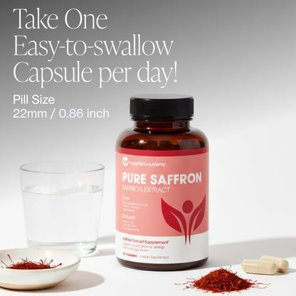 Saffron Supplements - 100% Pure Saffron Extract Capsules - Boost Energy & Mood, Support Eye & Heart Health - OmniHealth US